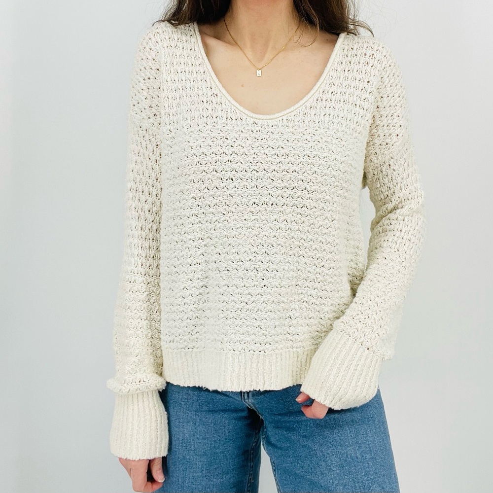 abercrombie & fitch ivory loose knit boho slouchy crewneck sweater size M